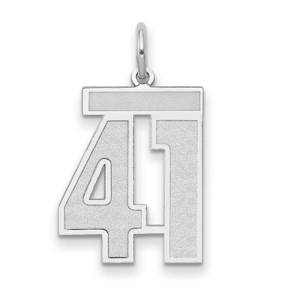 14k White Gold, Jersey Collection, Medium Number 41 Pendant, Item P10403-41 by The Black Bow Jewelry Co.