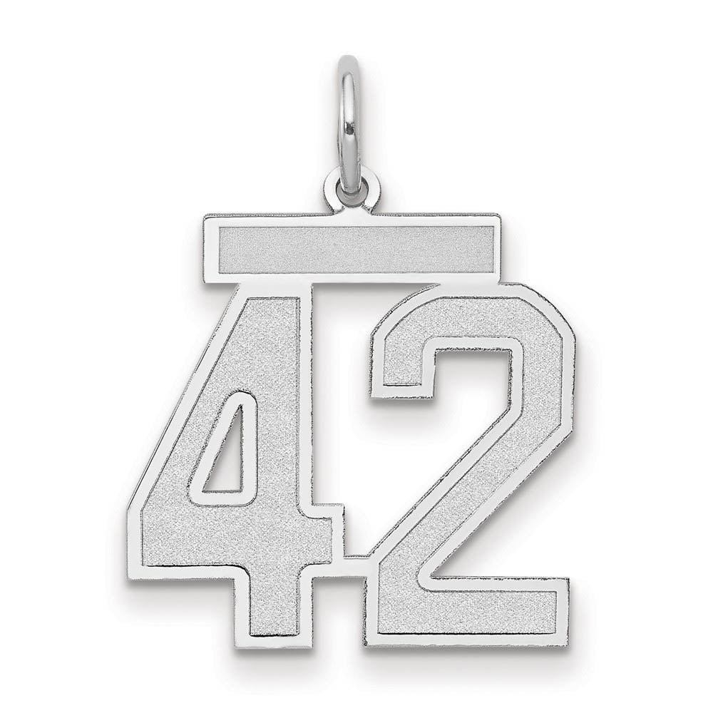 14k White Gold, Jersey Collection, Medium Number 42 Pendant, Item P10403-42 by The Black Bow Jewelry Co.