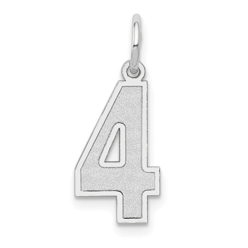 14k White Gold, Jersey Collection, Medium Number 4 Pendant, Item P10403-4 by The Black Bow Jewelry Co.