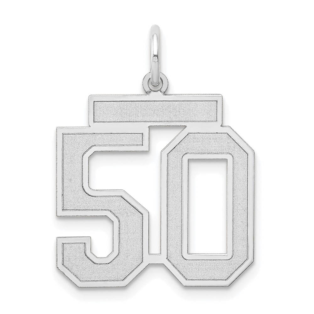 14k White Gold, Jersey Collection, Medium Number 50 Pendant, Item P10403-50 by The Black Bow Jewelry Co.