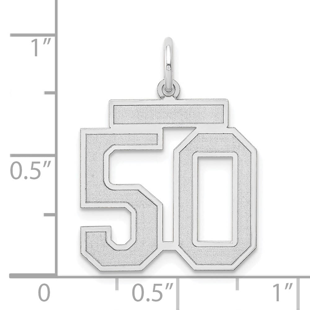 Alternate view of the 14k White Gold, Jersey Collection, Medium Number 50 Pendant by The Black Bow Jewelry Co.