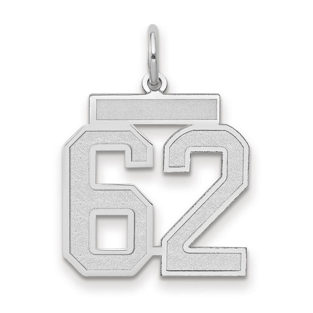 14k White Gold, Jersey Collection, Medium Number 62 Pendant, Item P10403-62 by The Black Bow Jewelry Co.