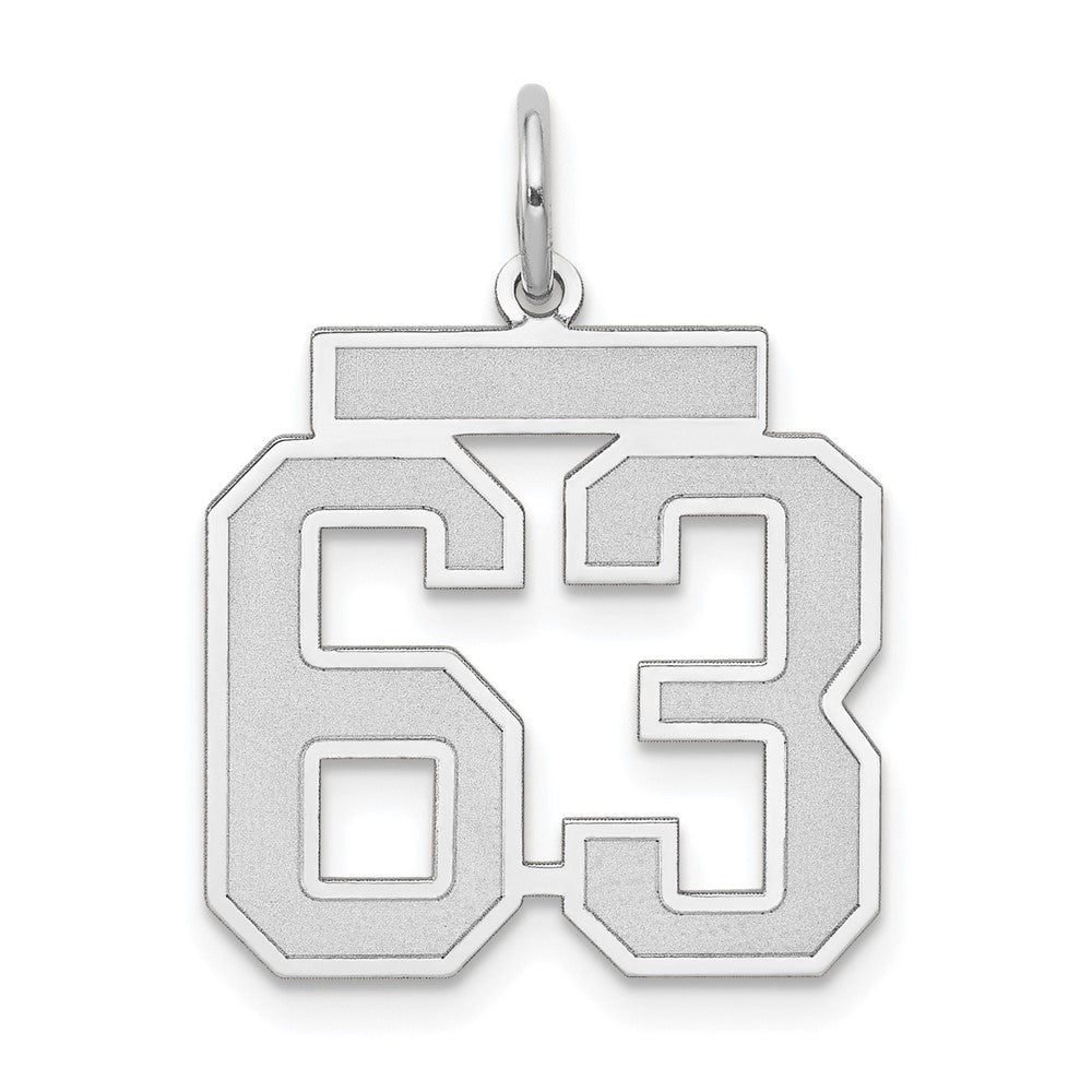 14k White Gold, Jersey Collection, Medium Number 63 Pendant, Item P10403-63 by The Black Bow Jewelry Co.