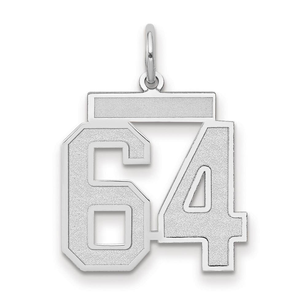 14k White Gold, Jersey Collection, Medium Number 64 Pendant, Item P10403-64 by The Black Bow Jewelry Co.