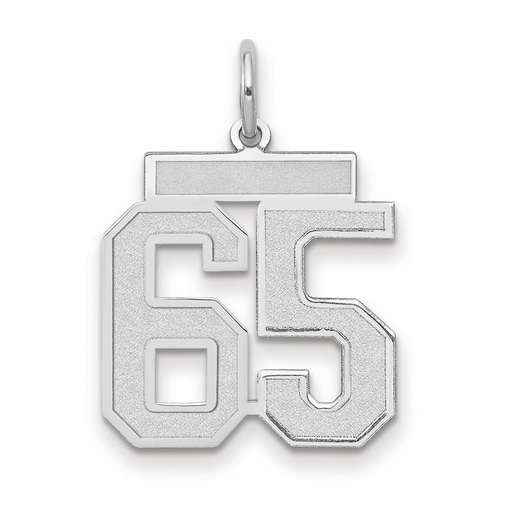 14k White Gold, Jersey Collection, Medium Number 65 Pendant, Item P10403-65 by The Black Bow Jewelry Co.