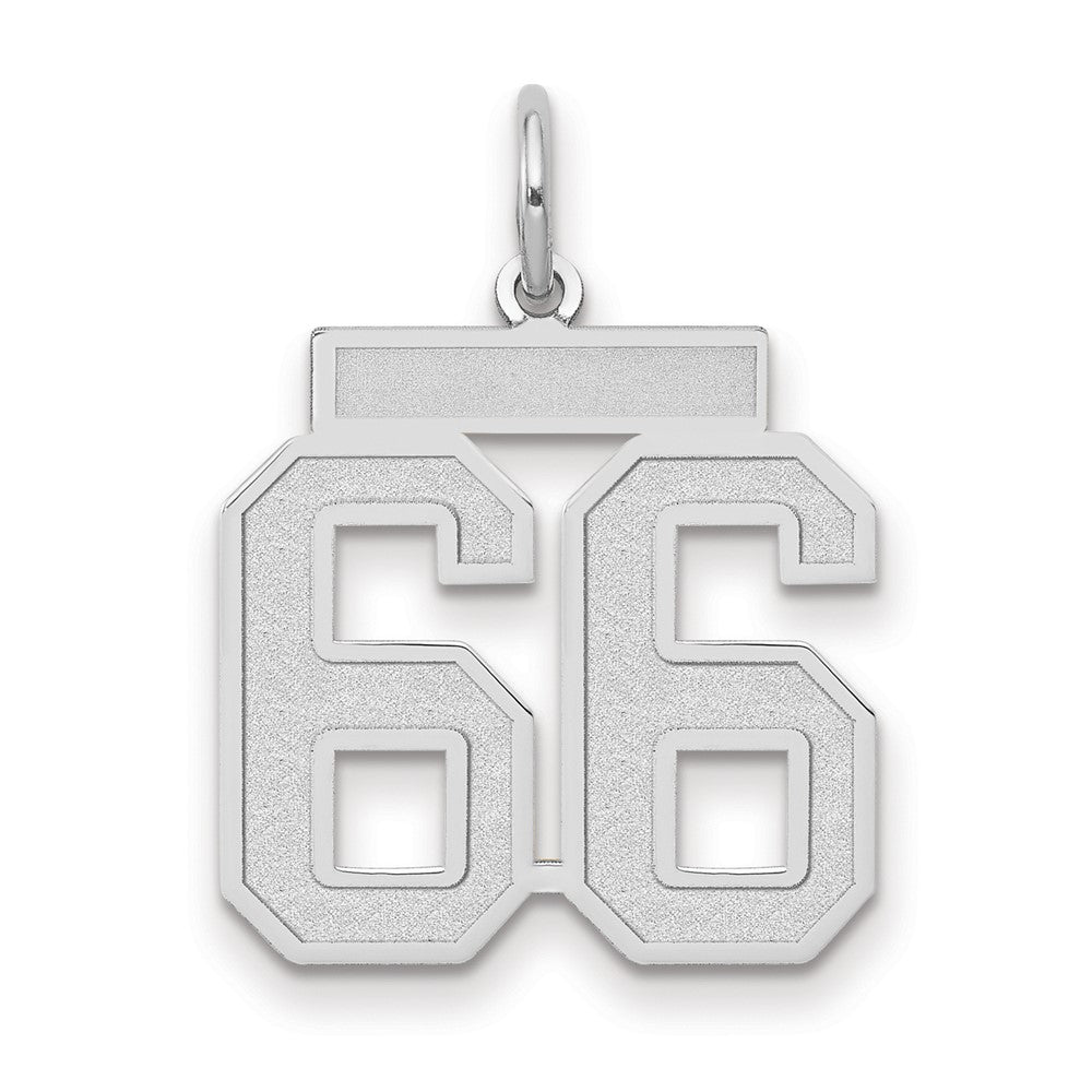 14k White Gold, Jersey Collection, Medium Number 66 Pendant, Item P10403-66 by The Black Bow Jewelry Co.