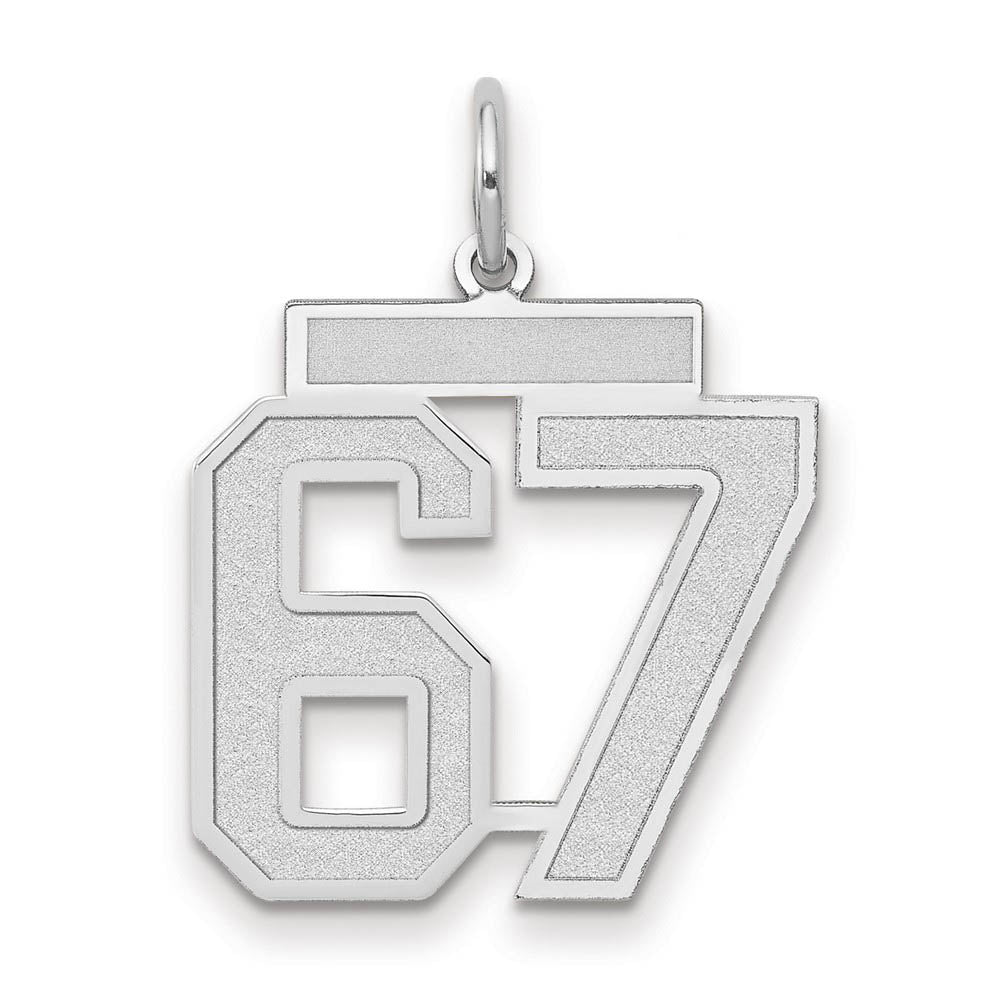 14k White Gold, Jersey Collection, Medium Number 67 Pendant, Item P10403-67 by The Black Bow Jewelry Co.