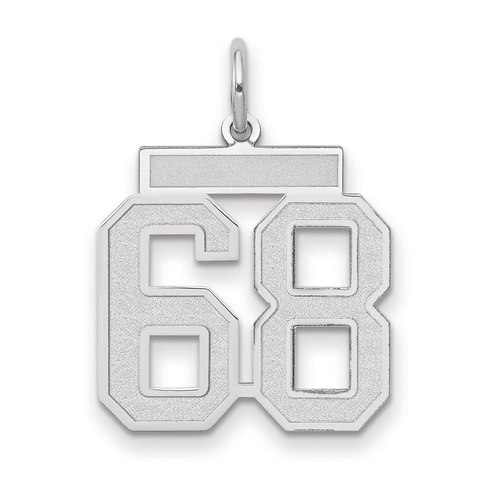 14k White Gold, Jersey Collection, Medium Number 68 Pendant, Item P10403-68 by The Black Bow Jewelry Co.