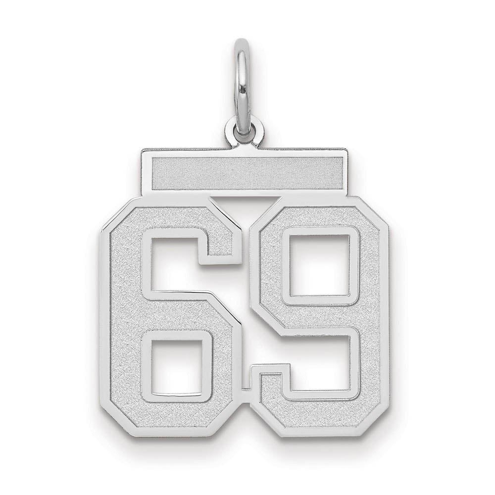 14k White Gold, Jersey Collection, Medium Number 69 Pendant, Item P10403-69 by The Black Bow Jewelry Co.