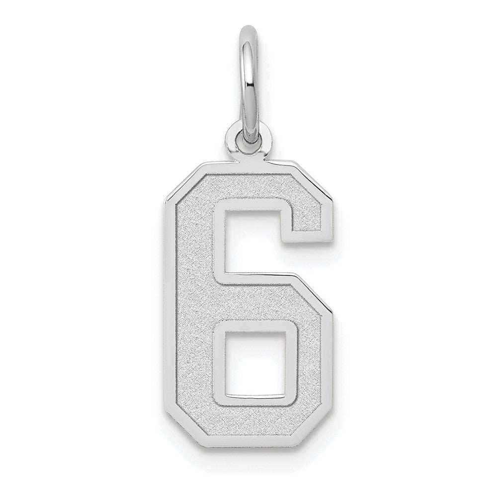 14k White Gold, Jersey Collection, Medium Number 6 Pendant, Item P10403-6 by The Black Bow Jewelry Co.