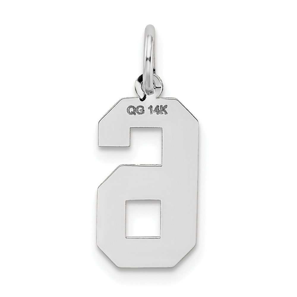 Alternate view of the 14k White Gold, Jersey Collection, Medium Number 6 Pendant by The Black Bow Jewelry Co.