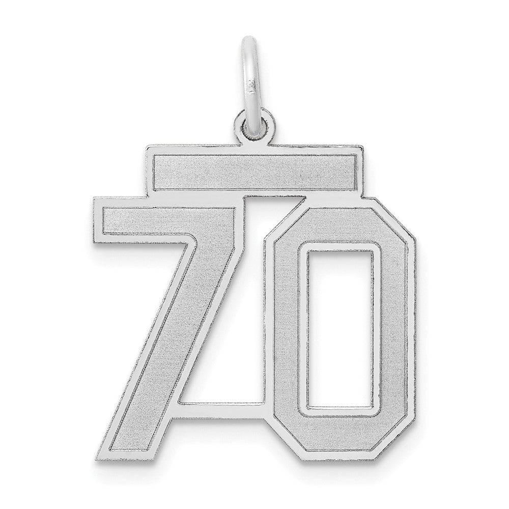 14k White Gold, Jersey Collection, Medium Number 70 Pendant, Item P10403-70 by The Black Bow Jewelry Co.