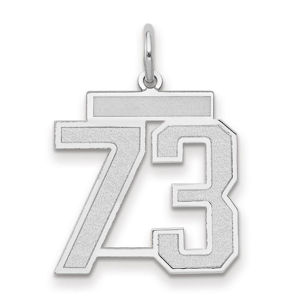 14k White Gold, Jersey Collection, Medium Number 73 Pendant, Item P10403-73 by The Black Bow Jewelry Co.