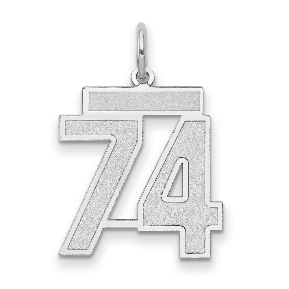 14k White Gold, Jersey Collection, Medium Number 74 Pendant, Item P10403-74 by The Black Bow Jewelry Co.