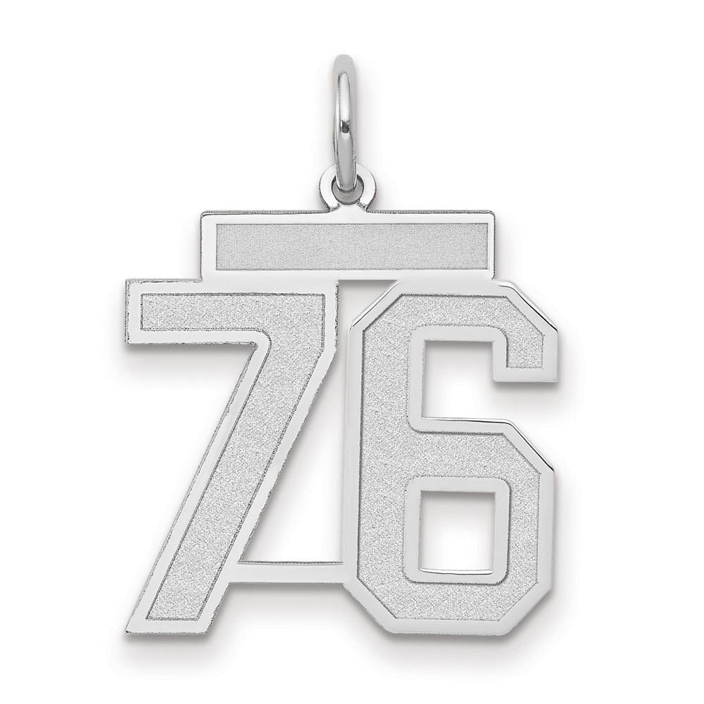14k White Gold, Jersey Collection, Medium Number 76 Pendant, Item P10403-76 by The Black Bow Jewelry Co.