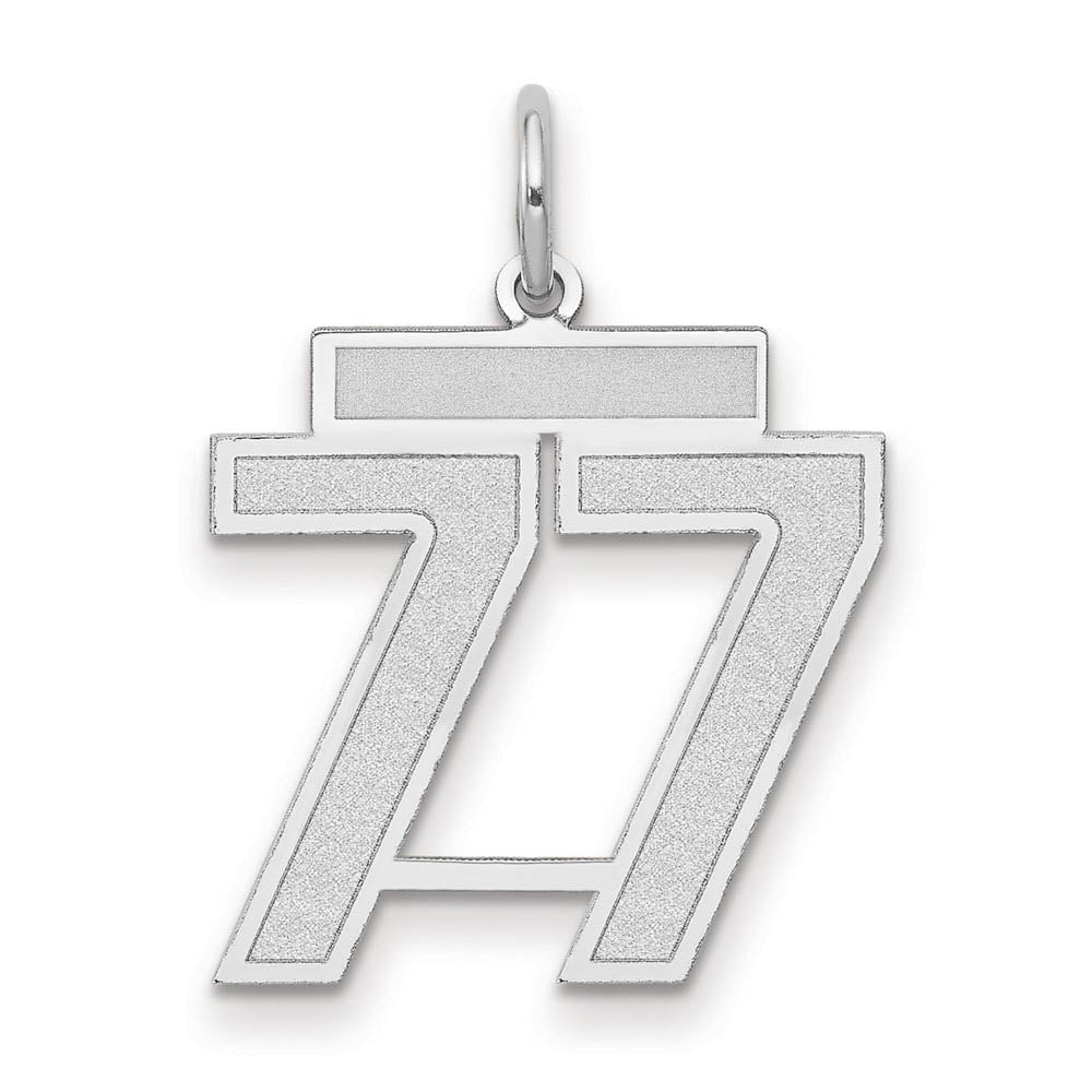 14k White Gold, Jersey Collection, Medium Number 77 Pendant, Item P10403-77 by The Black Bow Jewelry Co.