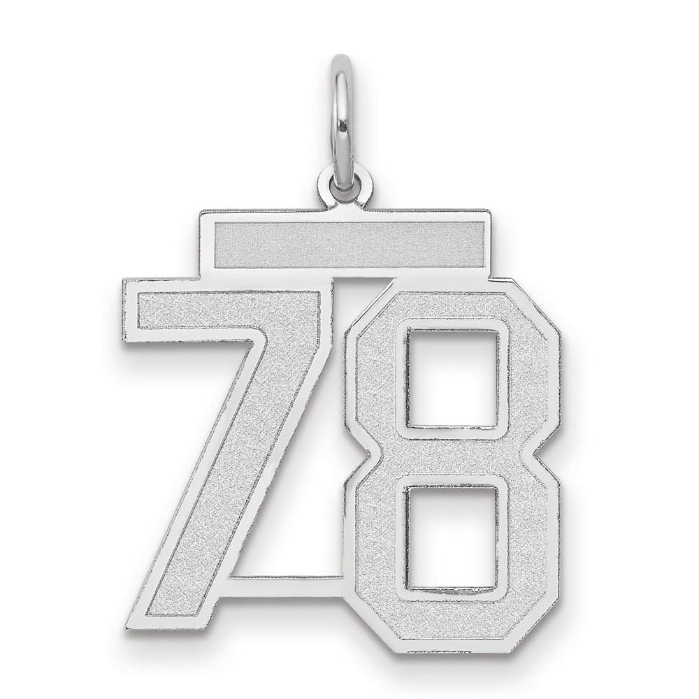 14k White Gold, Jersey Collection, Medium Number 78 Pendant, Item P10403-78 by The Black Bow Jewelry Co.
