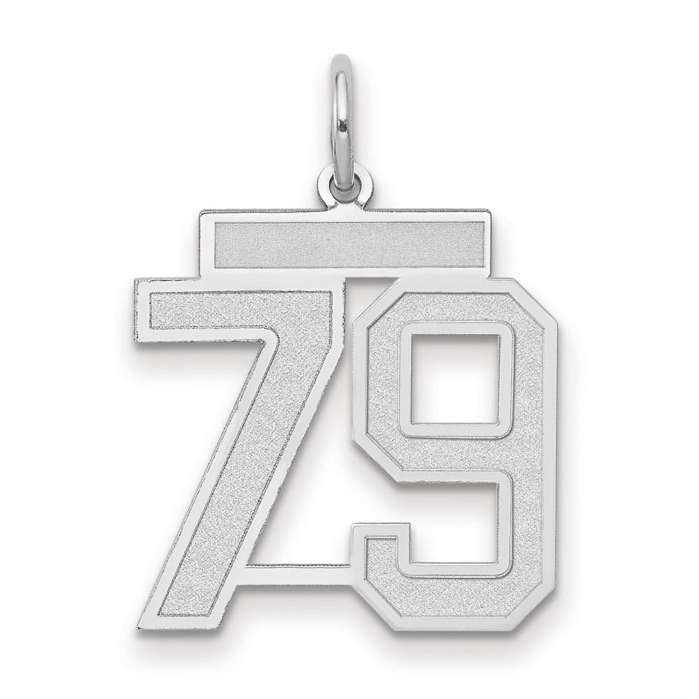 14k White Gold, Jersey Collection, Medium Number 79 Pendant, Item P10403-79 by The Black Bow Jewelry Co.