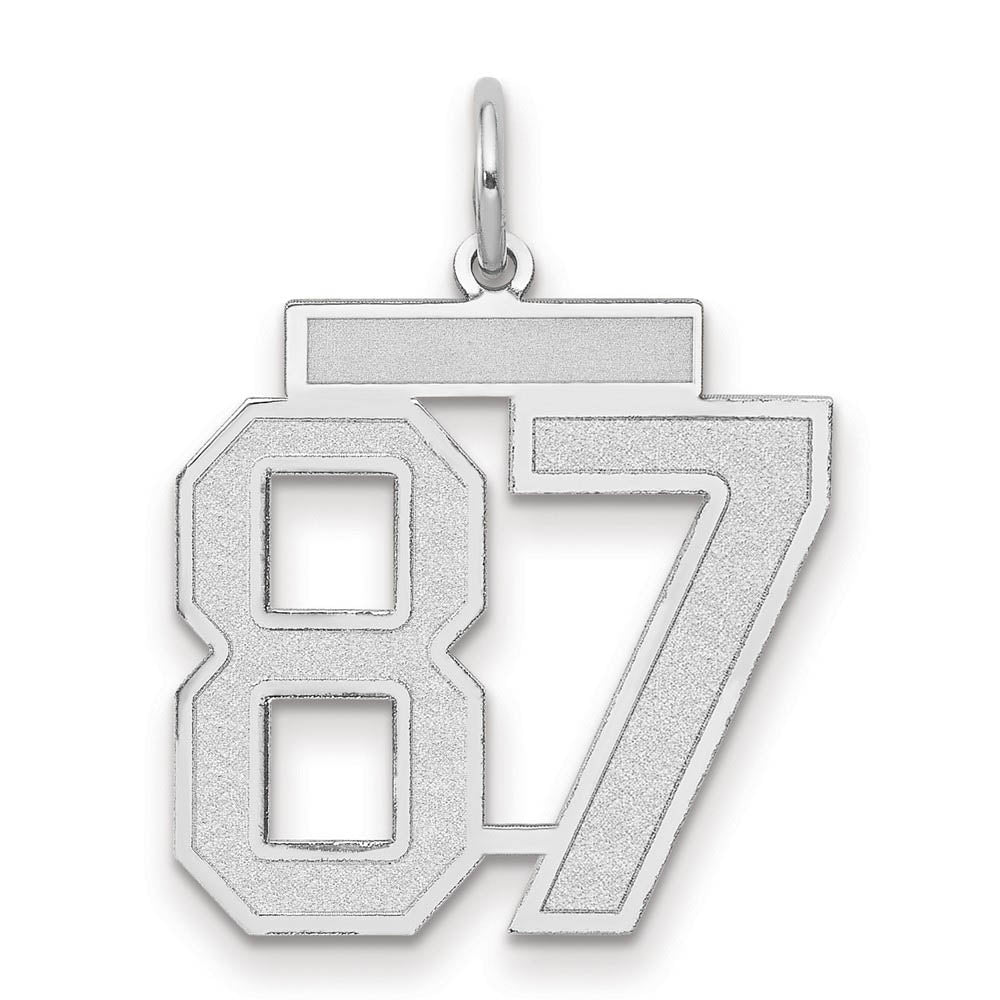 14k White Gold, Jersey Collection, Medium Number 87 Pendant, Item P10403-87 by The Black Bow Jewelry Co.