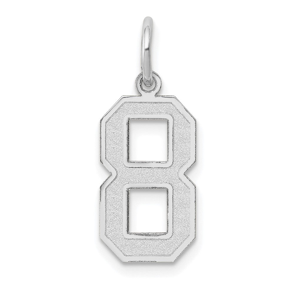14k White Gold, Jersey Collection, Medium Number 8 Pendant, Item P10403-8 by The Black Bow Jewelry Co.