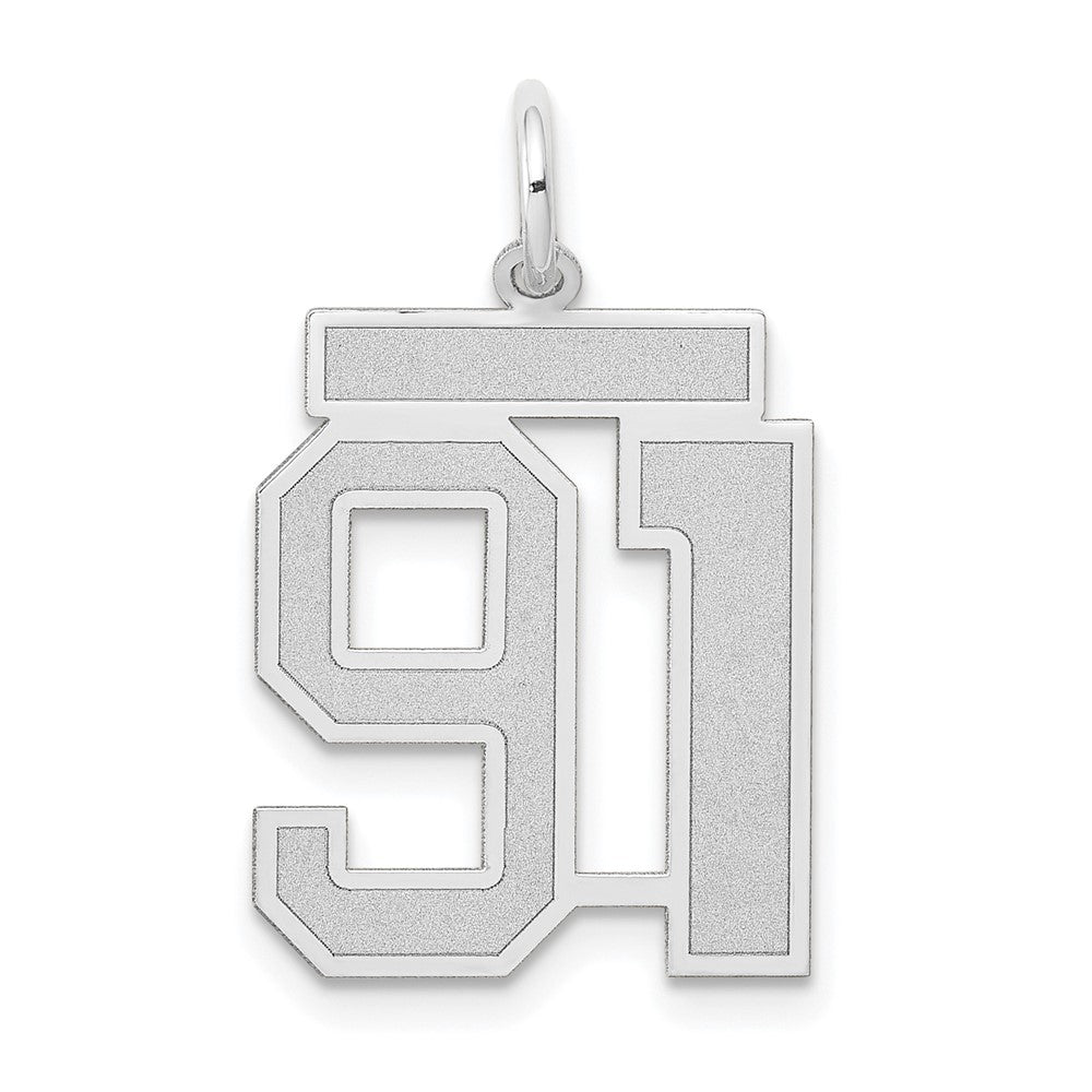 14k White Gold, Jersey Collection, Medium Number 91 Pendant, Item P10403-91 by The Black Bow Jewelry Co.
