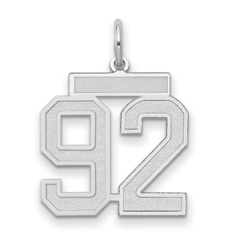 14k White Gold, Jersey Collection, Medium Number 92 Pendant, Item P10403-92 by The Black Bow Jewelry Co.