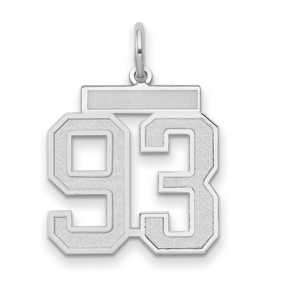 14k White Gold, Jersey Collection, Medium Number 93 Pendant, Item P10403-93 by The Black Bow Jewelry Co.
