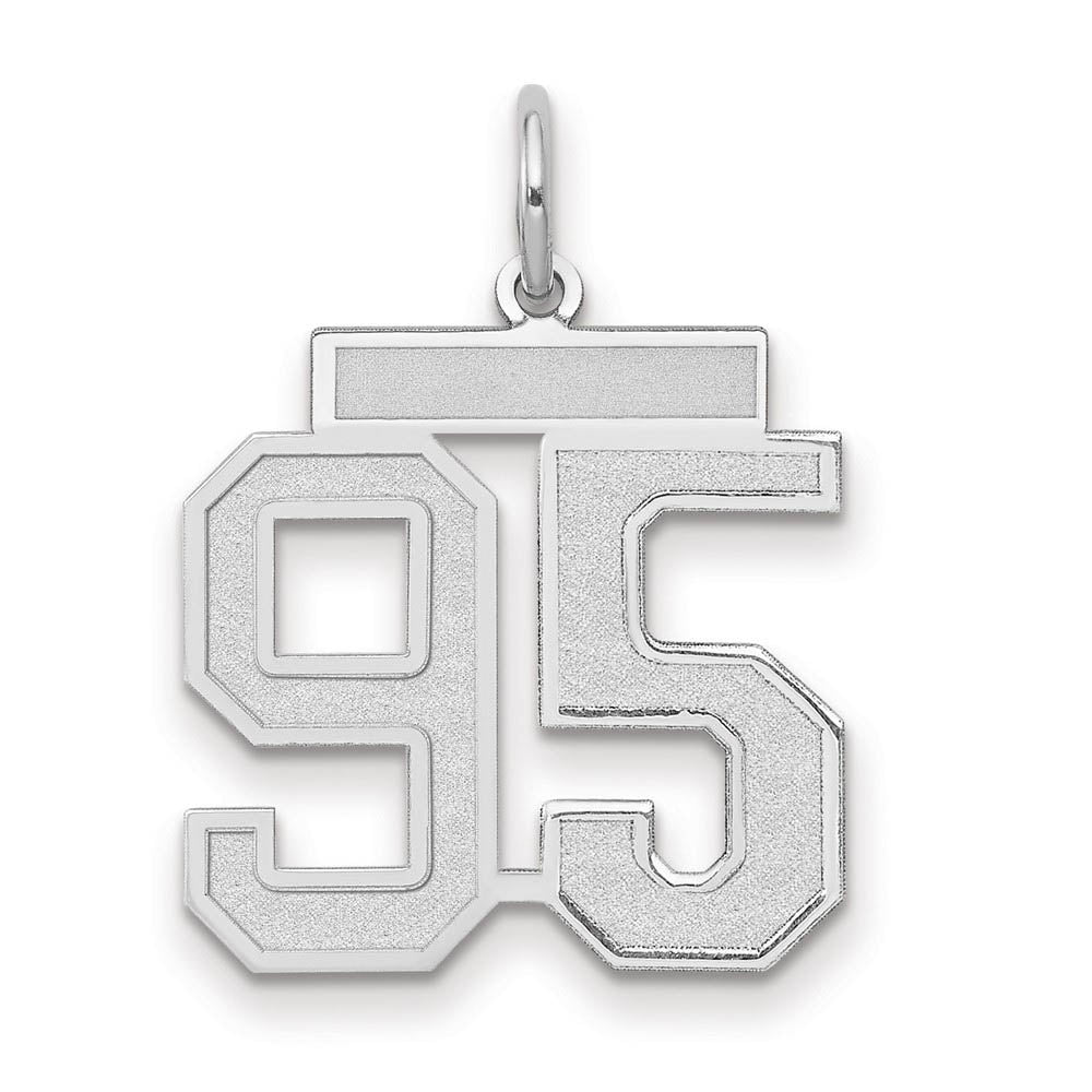 14k White Gold, Jersey Collection, Medium Number 95 Pendant, Item P10403-95 by The Black Bow Jewelry Co.
