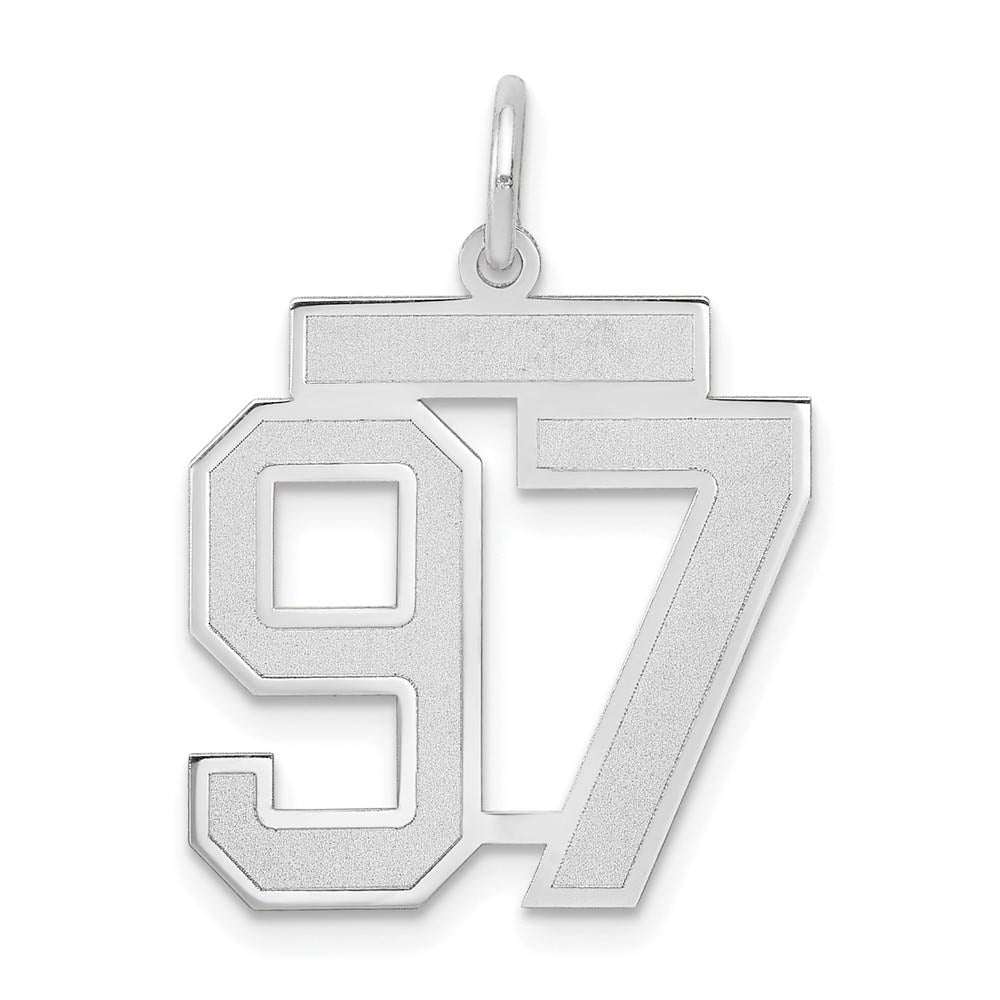 14k White Gold, Jersey Collection, Medium Number 97 Pendant, Item P10403-97 by The Black Bow Jewelry Co.
