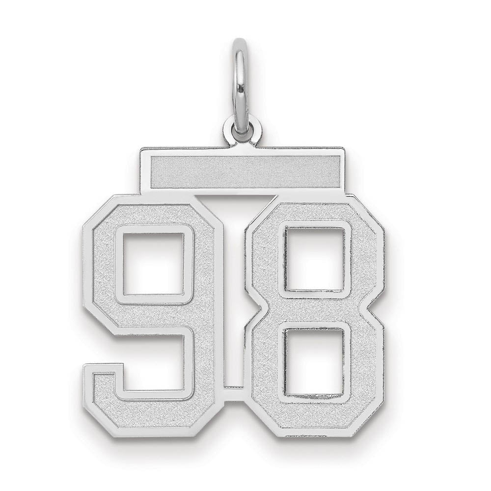 14k White Gold, Jersey Collection, Medium Number 98 Pendant, Item P10403-98 by The Black Bow Jewelry Co.