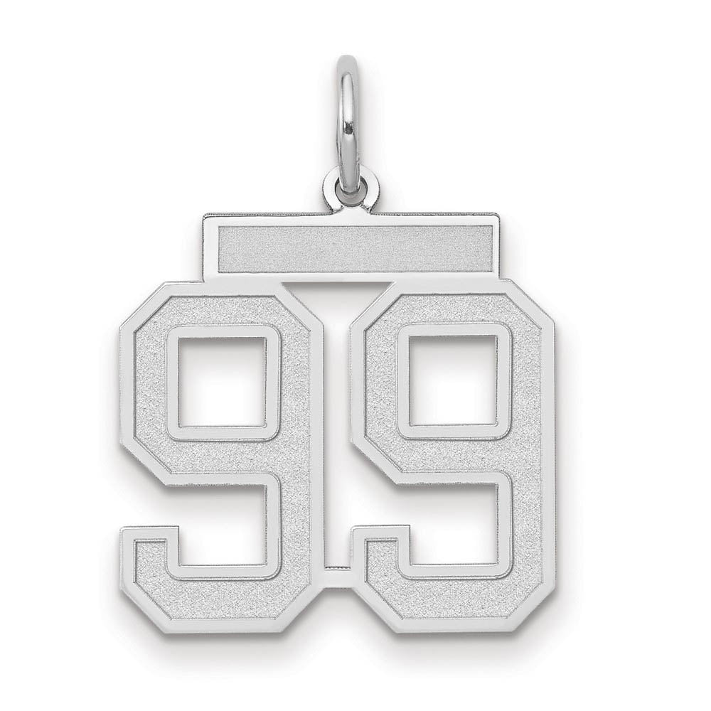 14k White Gold, Jersey Collection, Medium Number 99 Pendant, Item P10403-99 by The Black Bow Jewelry Co.