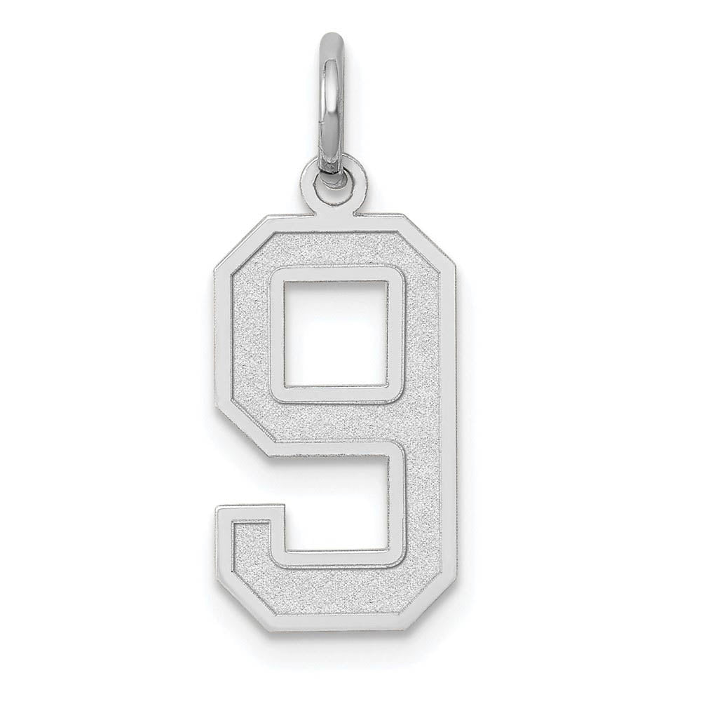 14k White Gold, Jersey Collection, Medium Number 9 Pendant, Item P10403-9 by The Black Bow Jewelry Co.