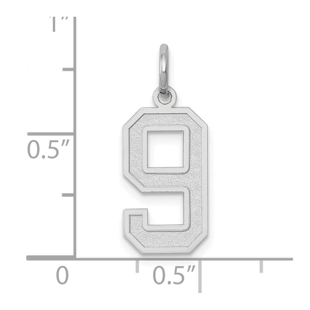 Alternate view of the 14k White Gold, Jersey Collection, Medium Number 9 Pendant by The Black Bow Jewelry Co.