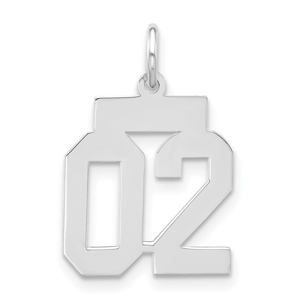 Sterling Silver, Athletic Collection, Small Polished Number 02 Pendant, Item P10407-02 by The Black Bow Jewelry Co.