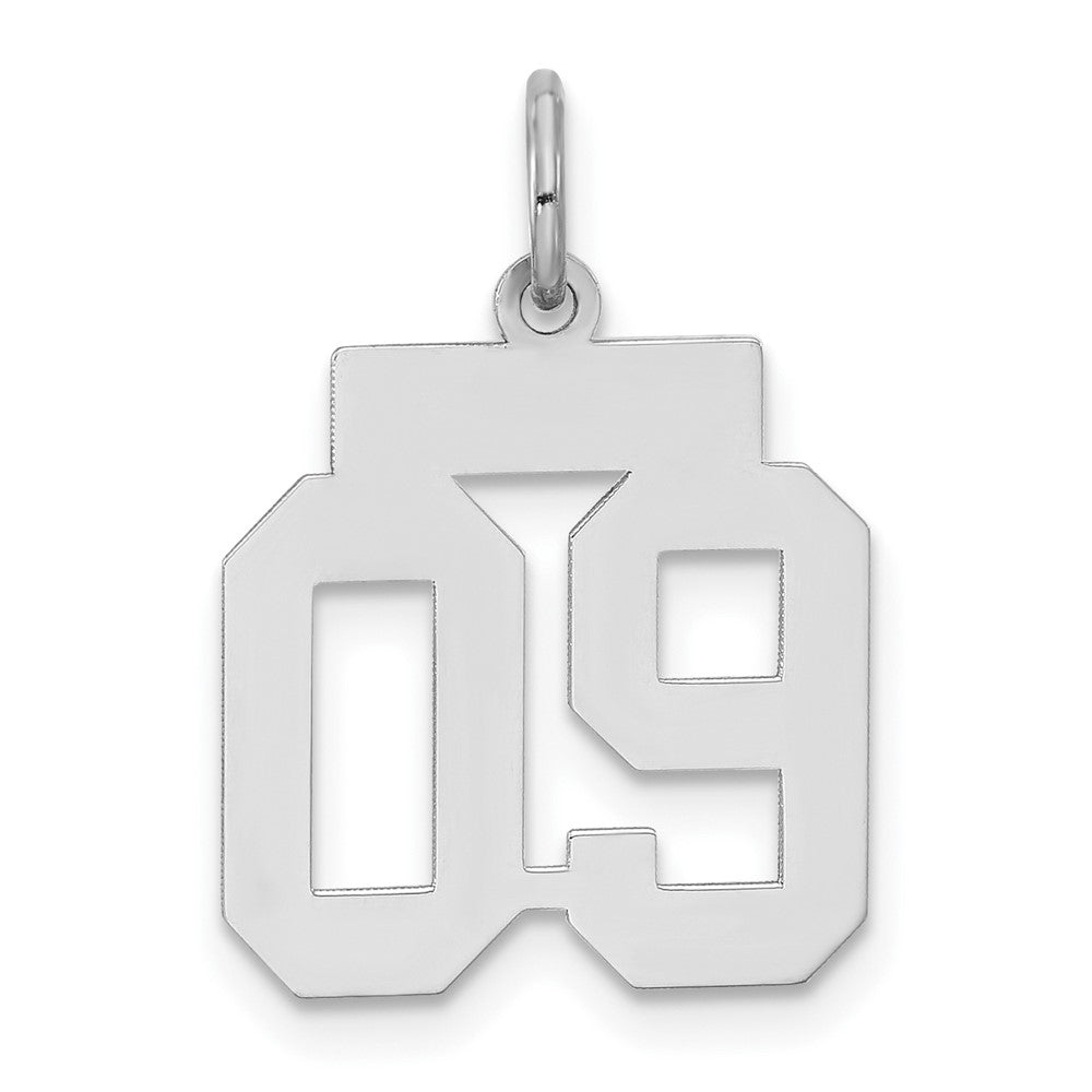 Sterling Silver, Athletic Collection, Small Polished Number 09 Pendant, Item P10407-09 by The Black Bow Jewelry Co.