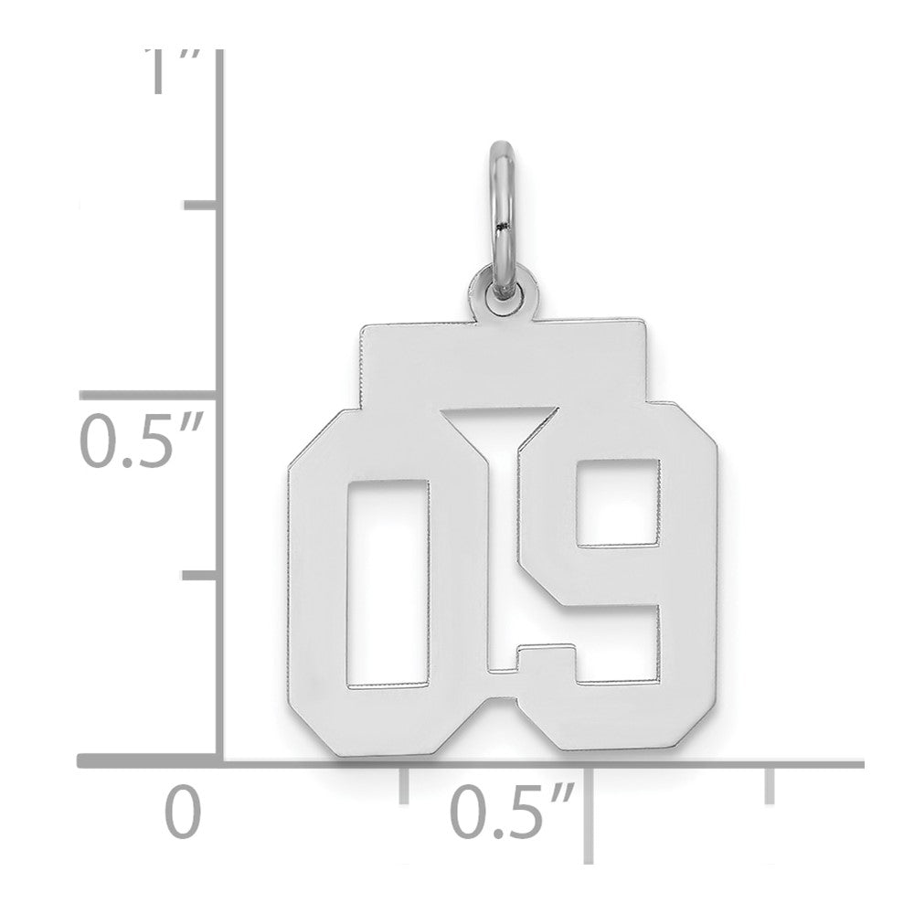 Alternate view of the Sterling Silver, Athletic Collection, Small Polished Number 09 Pendant by The Black Bow Jewelry Co.