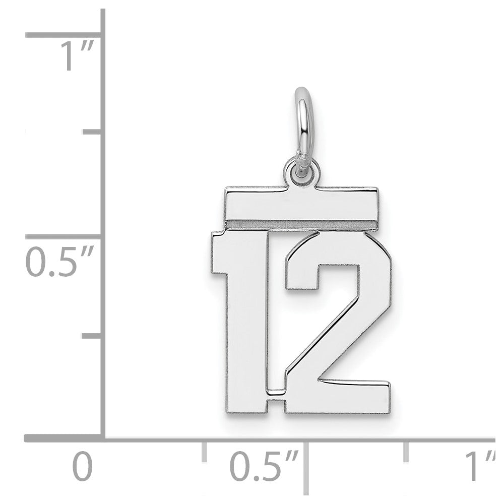 Alternate view of the Sterling Silver, Athletic Collection, Small Polished Number 12 Pendant by The Black Bow Jewelry Co.