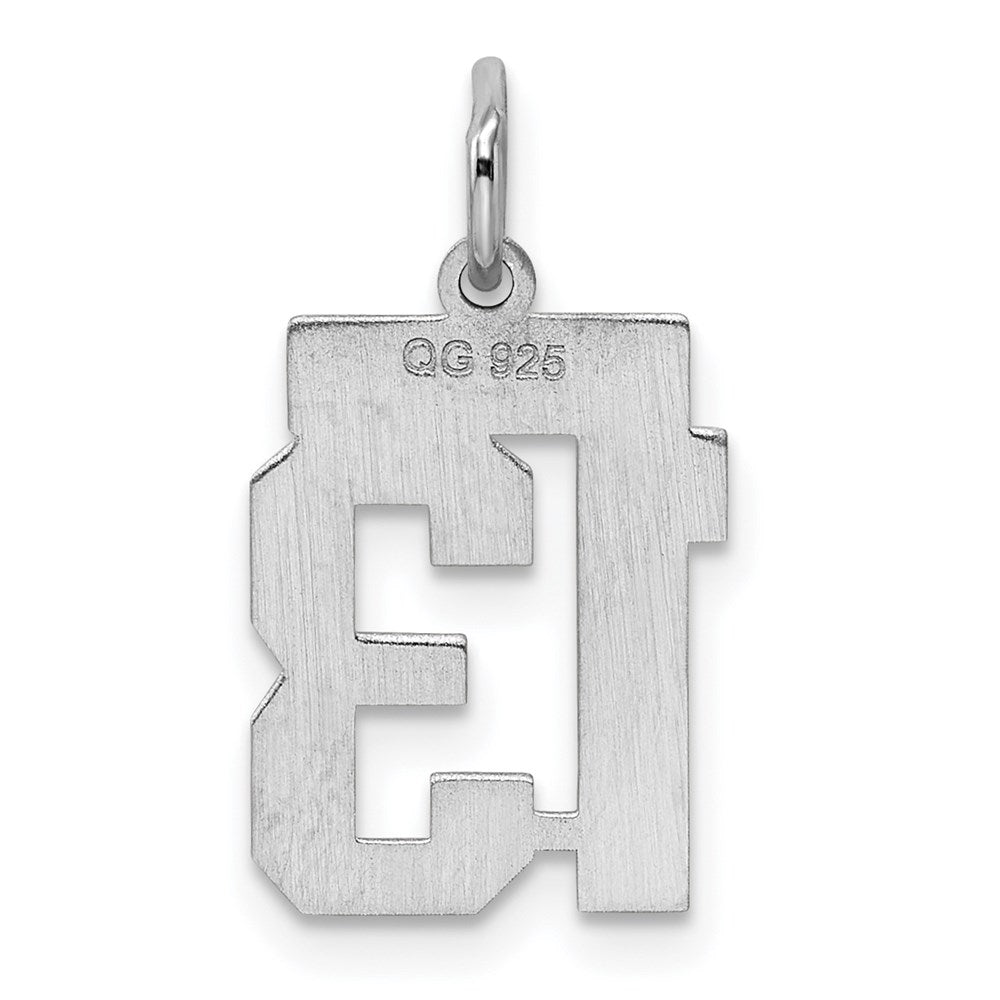 Alternate view of the Sterling Silver, Athletic Collection, Small Polished Number 13 Pendant by The Black Bow Jewelry Co.