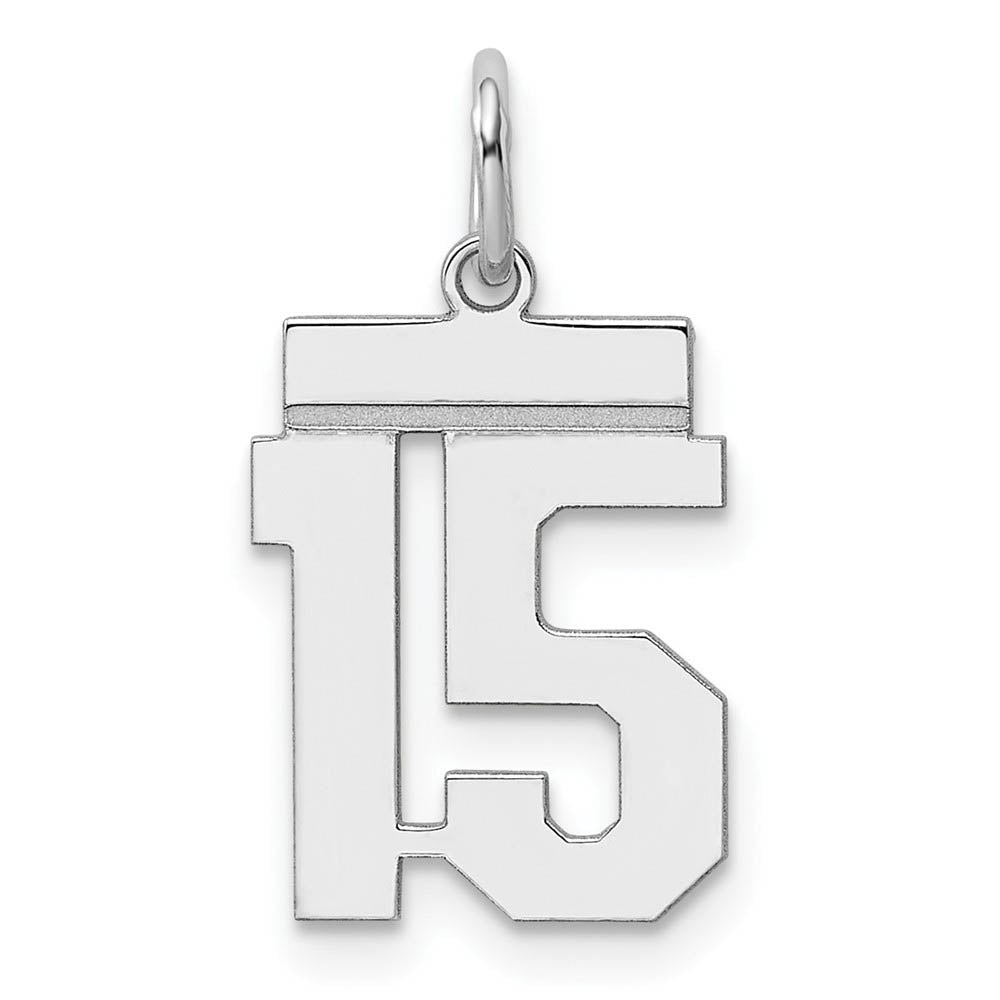 Sterling Silver, Athletic Collection, Small Polished Number 15 Pendant, Item P10407-15 by The Black Bow Jewelry Co.