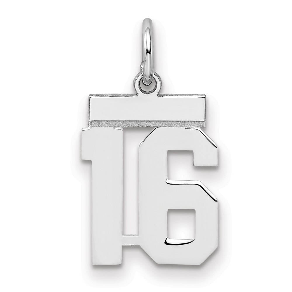 Sterling Silver, Athletic Collection, Small Polished Number 16 Pendant, Item P10407-16 by The Black Bow Jewelry Co.