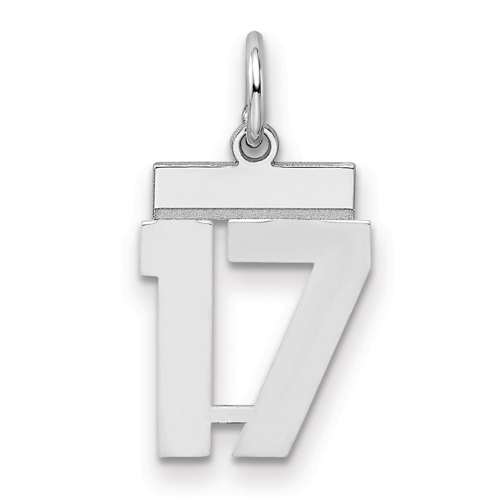 Sterling Silver, Athletic Collection, Small Polished Number 17 Pendant, Item P10407-17 by The Black Bow Jewelry Co.