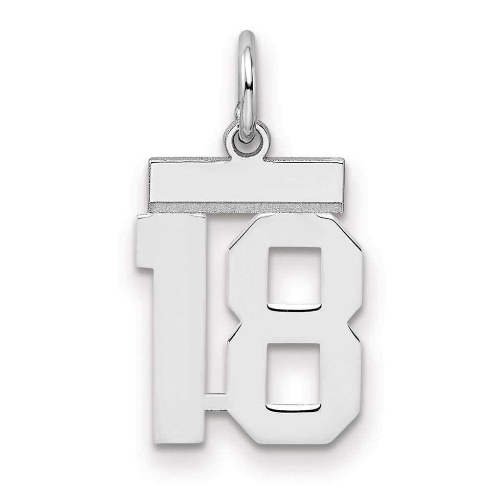 Sterling Silver, Athletic Collection, Small Polished Number 18 Pendant, Item P10407-18 by The Black Bow Jewelry Co.