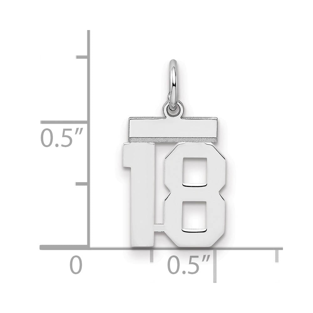 Alternate view of the Sterling Silver, Athletic Collection, Small Polished Number 18 Pendant by The Black Bow Jewelry Co.