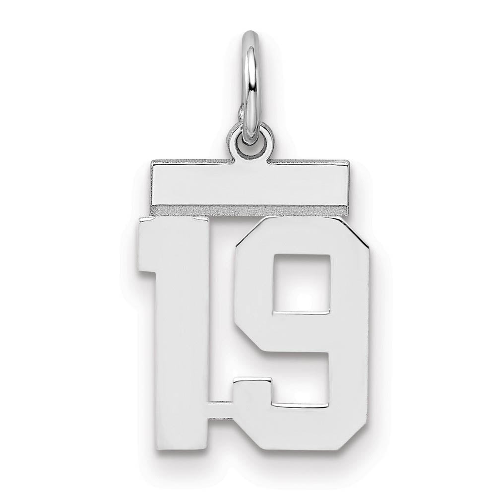 Sterling Silver, Athletic Collection, Small Polished Number 19 Pendant, Item P10407-19 by The Black Bow Jewelry Co.