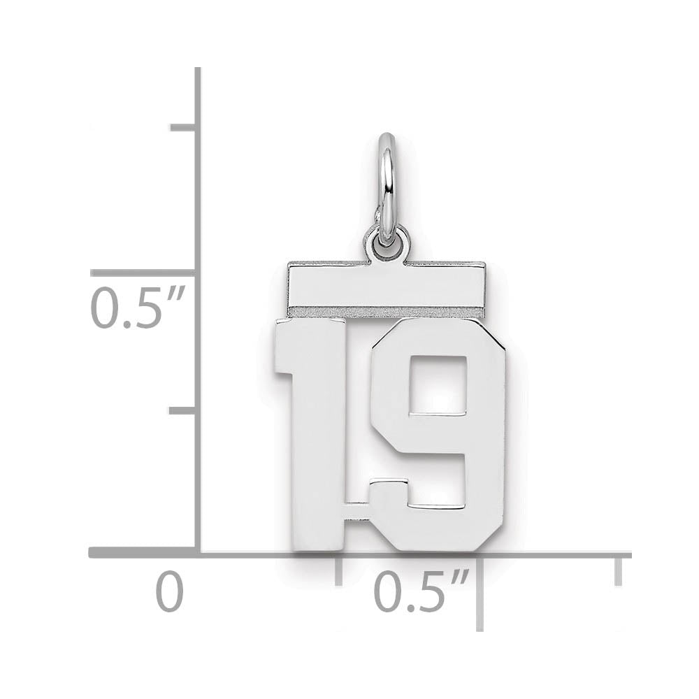 Alternate view of the Sterling Silver, Athletic Collection, Small Polished Number 19 Pendant by The Black Bow Jewelry Co.