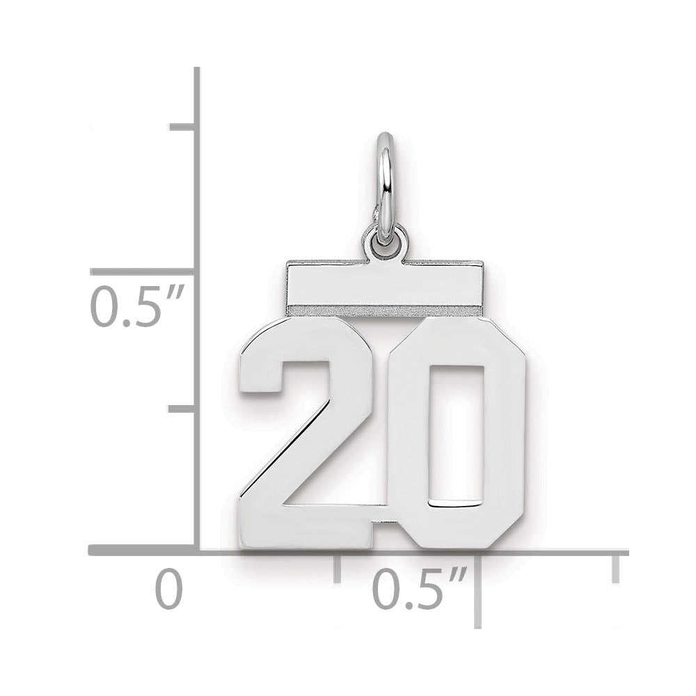 Alternate view of the Sterling Silver, Athletic Collection, Small Polished Number 20 Pendant by The Black Bow Jewelry Co.