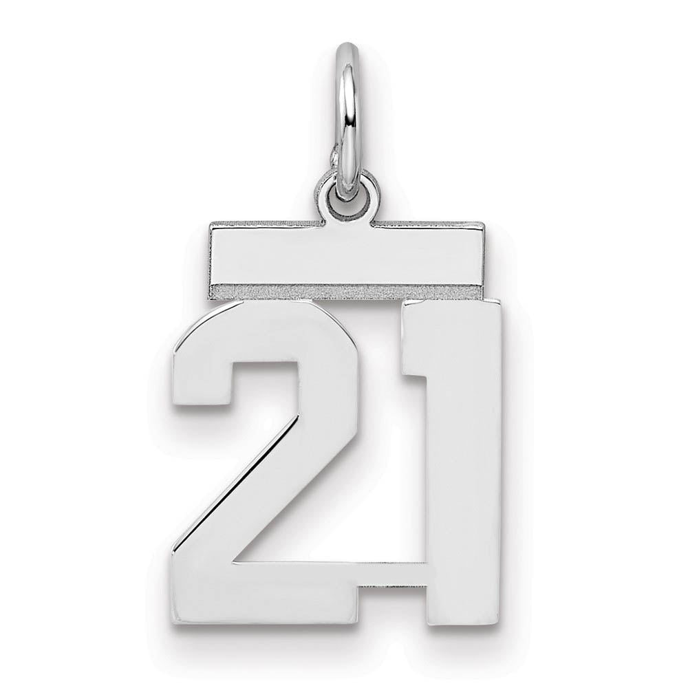 Sterling Silver, Athletic Collection, Small Polished Number 21 Pendant, Item P10407-21 by The Black Bow Jewelry Co.