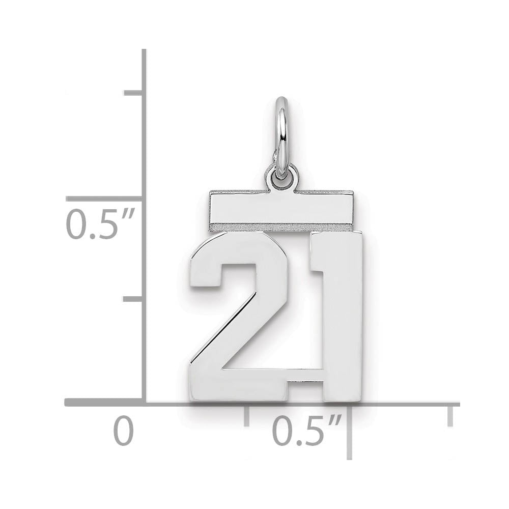 Alternate view of the Sterling Silver, Athletic Collection, Small Polished Number 21 Pendant by The Black Bow Jewelry Co.