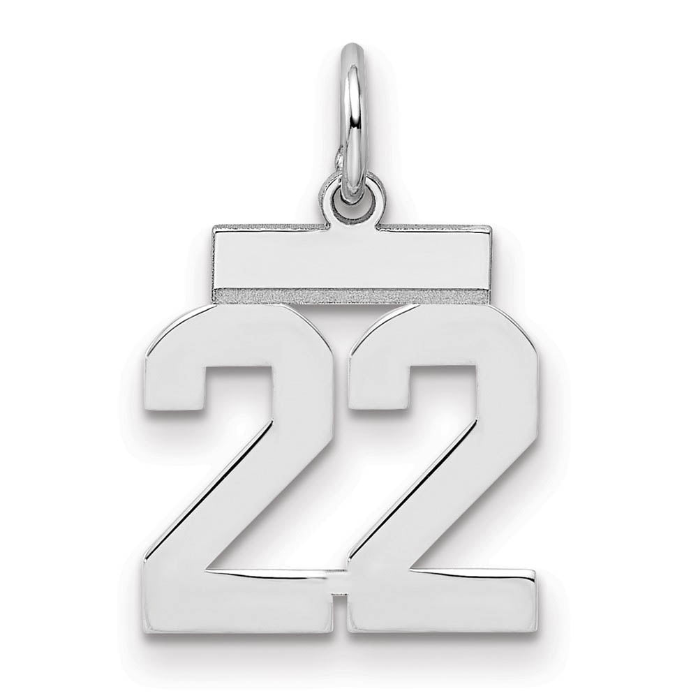 Sterling Silver, Athletic Collection, Small Polished Number 22 Pendant, Item P10407-22 by The Black Bow Jewelry Co.