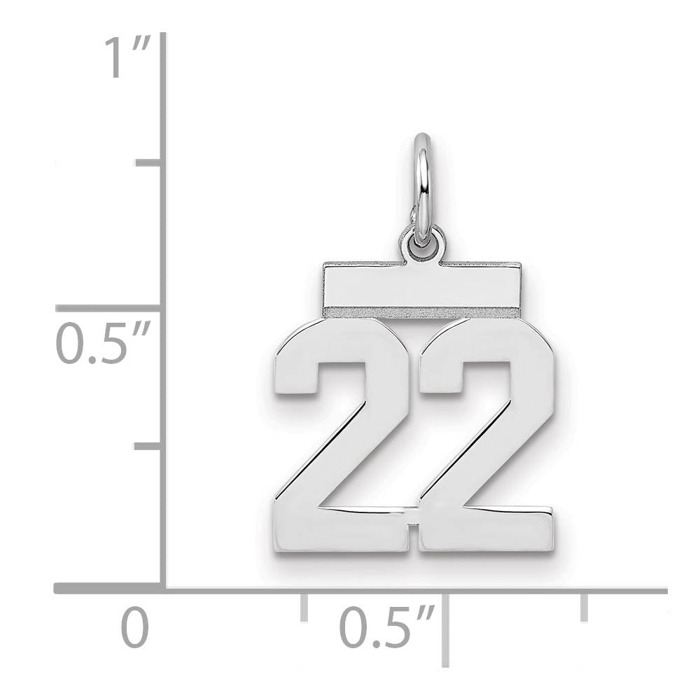 Alternate view of the Sterling Silver, Athletic Collection, Small Polished Number 22 Pendant by The Black Bow Jewelry Co.